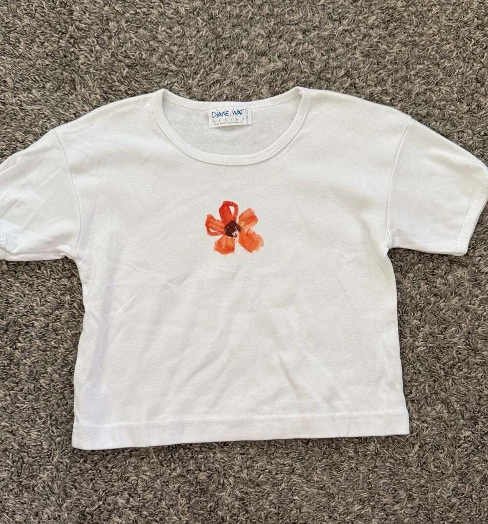 Hand-Painted Floral Crop Baby Tee by Diane Wat